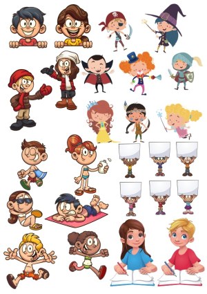 Cartoon Children Characters in Various Costumes and Activities Free Vector