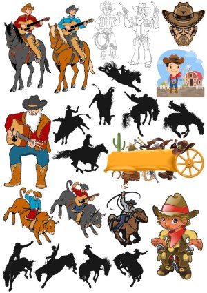 Western Cowboy and Rodeo Horse Riding Vector Collection Free Vector