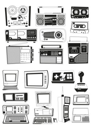 Retro Electronics and Vintage Gadgets Vector Collection Free Vector