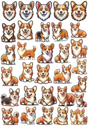 Cartoon Pembroke Welsh Corgi Dog Illustrations Set Free Vector