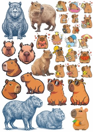 Capybara Vector Illustrations and Cartoon Icons Free Vector