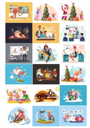 Collection of Fun and Festive Daily Life and Holiday Scenes Free Vector