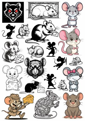 Collection of Stylized Mouse and Rat Illustrations and Silhouettes Free Vector