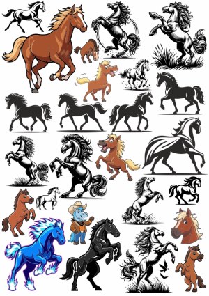 Collection of Stylized Horse Vectors in Various Poses and Colors Free Vector