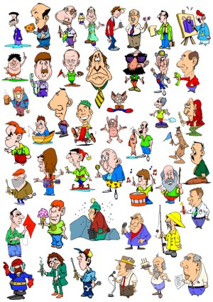 Collection of Diverse Cartoon Characters in Various Activities Free Vector