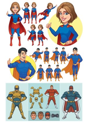 Superhero Characters and Costume Elements Vector Collection Free Vector