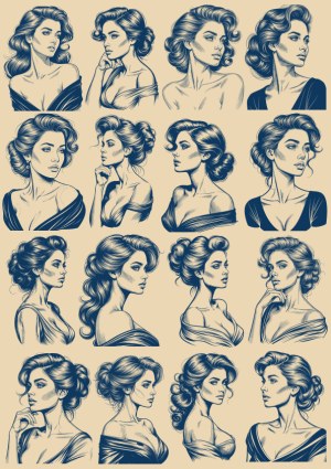 Vintage Style Female Portraits Collection Free Vector