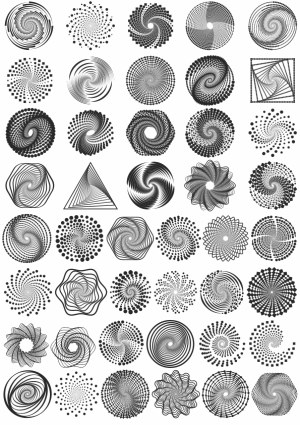 Abstract Black Spiral and Circular Vector Patterns Collection Free Vector