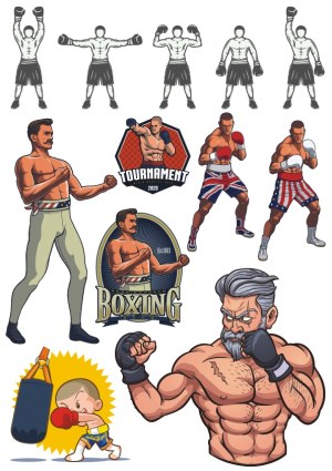 Boxing Fighters and Tournament Illustrations Vector Set Free Vector