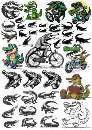 Cartoon and Silhouette Alligator and Crocodile Vector Collection Free Vector