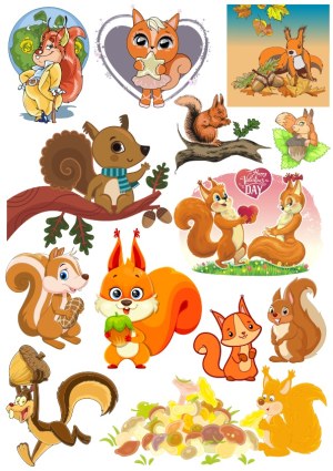 Cute Cartoon Squirrel Collection with Nuts and Autumn Themes Free Vector