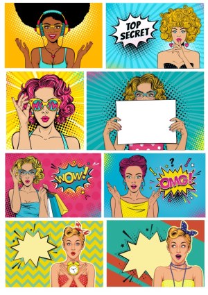 Pop Art Women Expressions with Speech Bubbles and Retro Style Free Vector