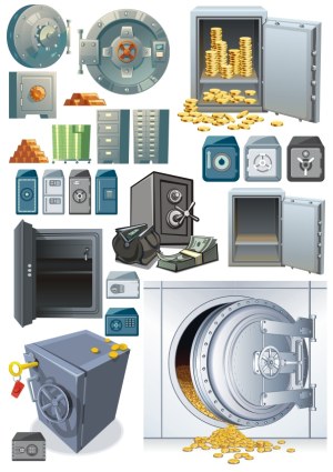 Set of Secure Safes, Vault Doors, and Money Storage Vector Illustrations Free Vector