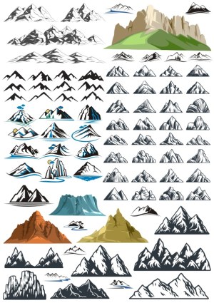 Mountain and Cliff Vector Icons Collection Free Vector