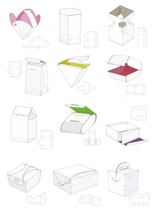 Collection of Various Packaging Box Die-Cut Templates with Fold Lines Free Vector