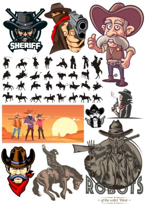 Wild West Cowboy and Outlaw Vector Collection Free Vector