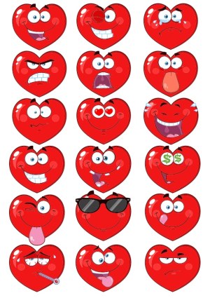 Set of Cartoon Heart Emojis Showing Various Expressions Free Vector