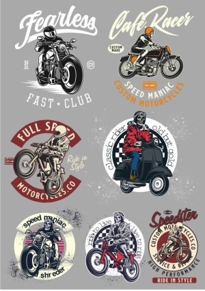 Vintage Motorcycle and Scooter Rider Badges Collection Free Vector
