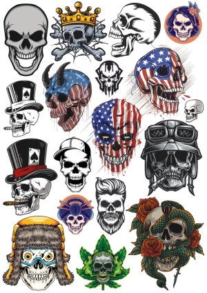 Colorful Skull Illustrations with Various Themes and Accessories Free Vector