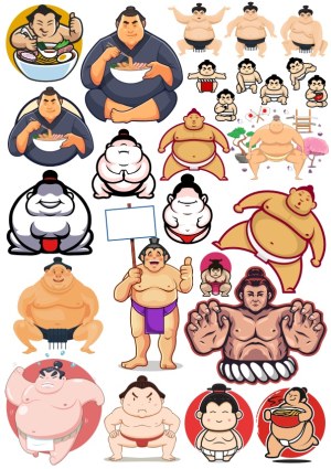 Collection of Cartoon and Stylized Sumo Wrestler Characters Free Vector