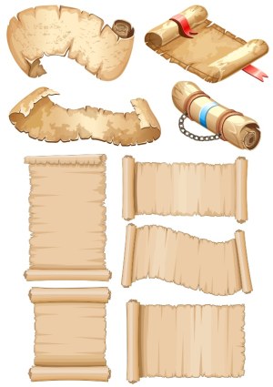 Collection of Vintage Rolled and Torn Parchment Scrolls Free Vector