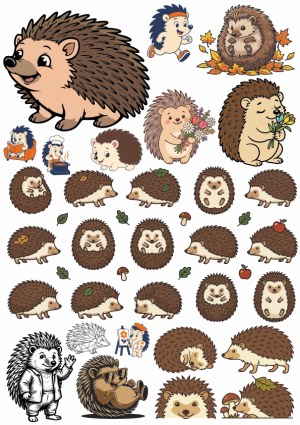 Cute Hedgehog Cartoon Character Set with Autumn and Activity Themes Free Vector