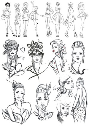 Black and White Fashion Sketches of Women in Stylish Outfits and Accessories Free Vector