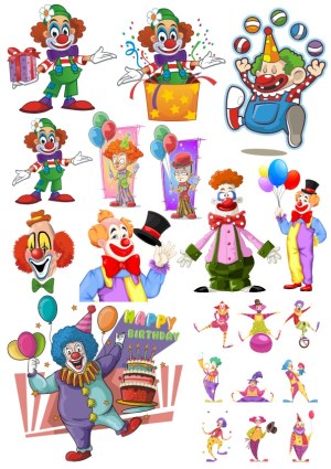 Colorful Cartoon Clown Characters and Birthday Party Illustrations Free Vector