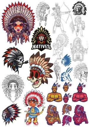 Collection of Native American Inspired Vector Illustrations and Icons Free Vector