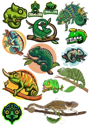 Collection of Colorful Chameleon Vector Illustrations and Logos Free Vector