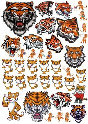 Tiger Faces and Cartoon Tiger Characters Vector Collection Free Vector