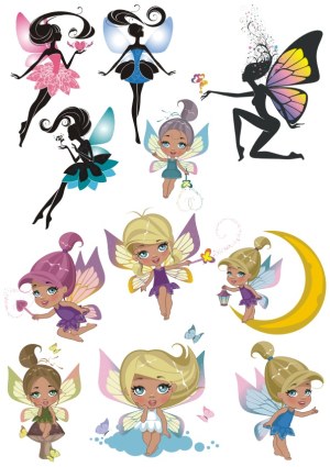 Collection of Colorful and Silhouette Fairy Vector Illustrations Free Vector