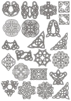 Set of 20 Black and White Celtic Knot Vector Designs Free Vector