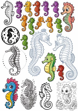 Collection of Colorful and Detailed Seahorse Vector Illustrations Free Vector