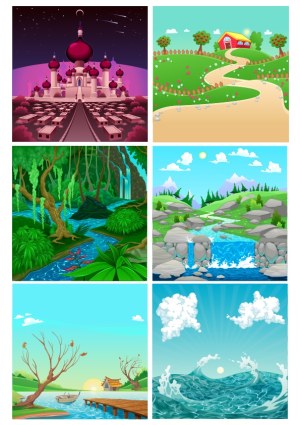 Collection of Colorful Nature and Fantasy Landscape Vectors Free Vector