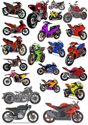 Collection of Various Colorful Motorbike Vector Illustrations Free Vector