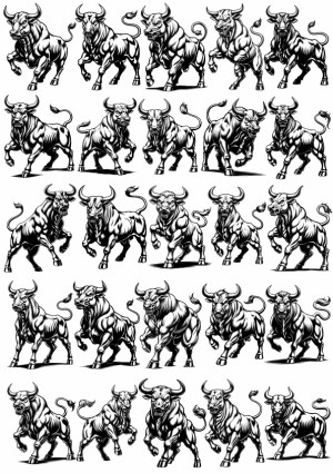 Collection of Black and White Bull Vector Illustrations Free Vector