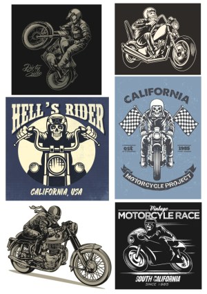 Vintage Motorcycle Rider Illustrations Collection Free Vector