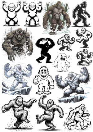 Bigfoot and Yeti Cartoon and Silhouette Vector Collection Free Vector