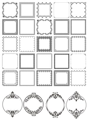 Set of Ornamental Square and Round Vintage Frames Free Vector