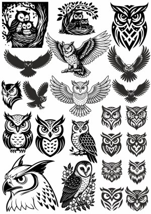 Black and White Owl Vector Collection Free Vector