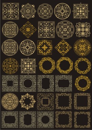 Vintage Gold Decorative Circular and Square Frames and Borders Set Free Vector