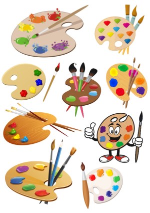 Collection of Colorful Artist Palettes with Brushes and Paints Free Vector