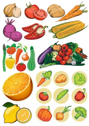 Colorful Vector Illustrations of Various Vegetables and Fruits Free Vector
