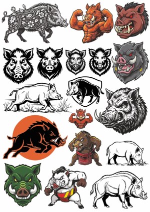 Wild Boar and Warthog Vector Icon Set Free Vector