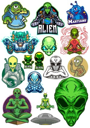 Collection of Alien and Martian Cartoon Vector Illustrations Free Vector