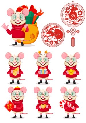 Cute Cartoon Mouse Collection with Lunar New Year Elements Free Vector