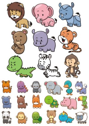 Cute Cartoon Wild and Domestic Animal Vector Set Free Vector