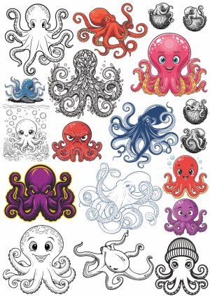 Collection of Diverse Octopus Vector Illustrations Free Vector