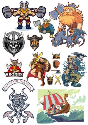 Viking Warriors and Symbols Vector Collection Free Vector